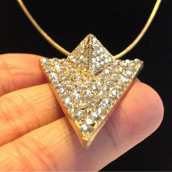 Gold Triangle Pave Long Fashionable Necklace NWT - Picture 3 of 10